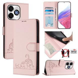 For Umidigi G100X 4G / 5G Cat Rat Embossed RFID Leather Phone Case with Lanyard(Pink)
