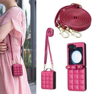 For Samsung Galaxy Z Flip5 Square-shaped Crossbody Lanyard Leather Phone Case(Rose Red)