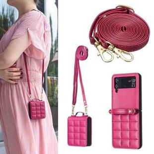 For Samsung Galaxy Z Flip4 Square-shaped Crossbody Lanyard Leather Phone Case(Rose Red)