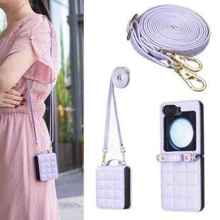 For Samsung Galaxy Z Flip7 Square-shaped Crossbody Lanyard Leather Phone Case(Purple)