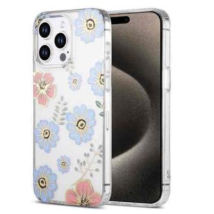 For iPhone 15 Pro Dual-side Laminating IMD PC Hybrid TPU Phone Case(Blue Flower)