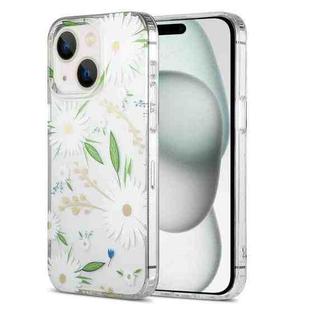 For iPhone 15 Plus Dual-side Laminating IMD PC Hybrid TPU Phone Case(White Daisy)