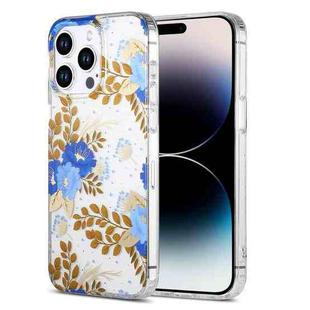 For iPhone 14 Pro Dual-side Laminating IMD PC Hybrid TPU Phone Case(Blue Peony)