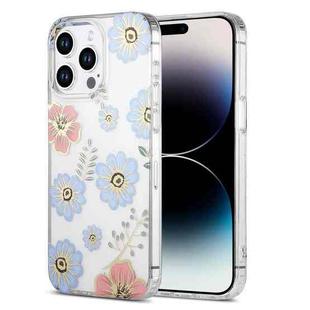 For iPhone 14 Pro Dual-side Laminating IMD PC Hybrid TPU Phone Case(Blue Flower)