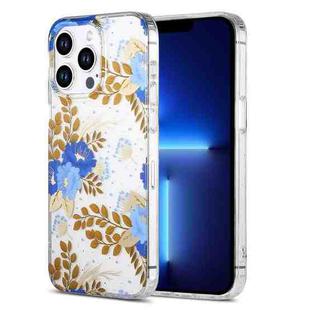 For iPhone 13 Pro Dual-side Laminating IMD PC Hybrid TPU Phone Case(Blue Peony)