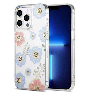 For iPhone 13 Pro Dual-side Laminating IMD PC Hybrid TPU Phone Case(Blue Flower)