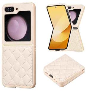 For Samsung Galaxy Z Flip5 Rhombus-shaped Leather Back Cover Phone Case(Beige)