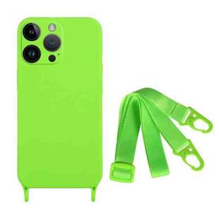 For iPhone 15 Pro Max Fine Hole Silicone Phone Case with Lanyard(Green)