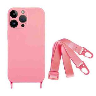 For iPhone 15 Pro Max Fine Hole Silicone Phone Case with Lanyard(Pink)