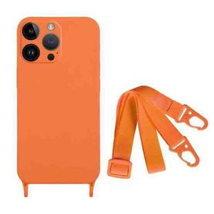 For iPhone 15 Pro Max Fine Hole Silicone Phone Case with Lanyard(Orange)