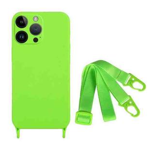 For iPhone 15 Pro Fine Hole Silicone Phone Case with Lanyard(Green)