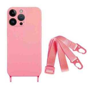 For iPhone 15 Pro Fine Hole Silicone Phone Case with Lanyard(Pink)