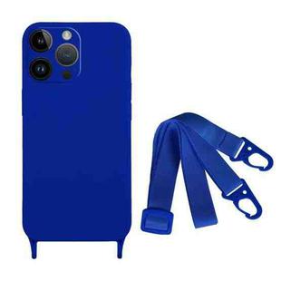 For iPhone 15 Pro Fine Hole Silicone Phone Case with Lanyard(Navy Blue)