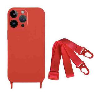 For iPhone 15 Pro Fine Hole Silicone Phone Case with Lanyard(Dark Red)