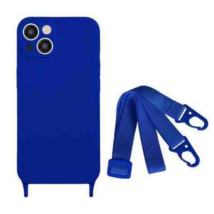 For iPhone 15 Plus Fine Hole Silicone Phone Case with Lanyard(Navy Blue)