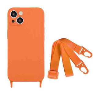 For iPhone 15 Plus Fine Hole Silicone Phone Case with Lanyard(Orange)