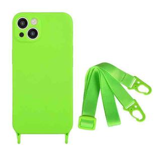 For iPhone 15 Fine Hole Silicone Phone Case with Lanyard(Green)