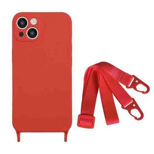 For iPhone 14 Plus Fine Hole Silicone Phone Case with Lanyard(Dark Red)