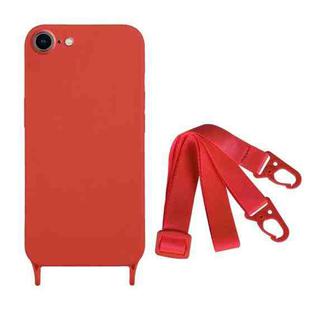 For iPhone SE 2022 / 2020 Fine Hole Silicone Phone Case with Lanyard(Dark Red)