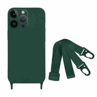 For iPhone 13 Pro Fine Hole Silicone Phone Case with Lanyard(Dark Green)