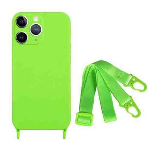 For iPhone 11 Pro Max Fine Hole Silicone Phone Case with Lanyard(Green)