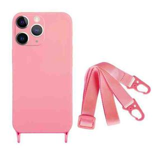 For iPhone 11 Pro Max Fine Hole Silicone Phone Case with Lanyard(Pink)