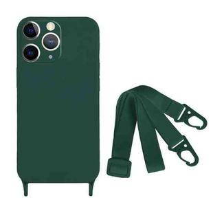 For iPhone 11 Pro Max Fine Hole Silicone Phone Case with Lanyard(Dark Green)