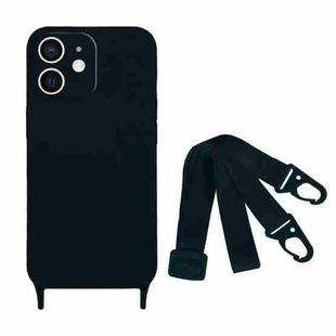 For iPhone 11 Fine Hole Silicone Phone Case with Lanyard(Black)