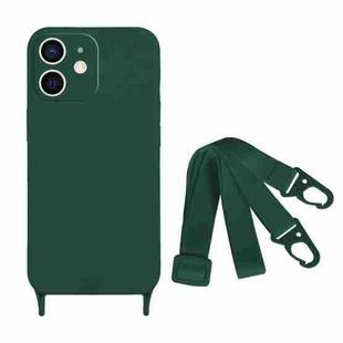 For iPhone 11 Fine Hole Silicone Phone Case with Lanyard(Dark Green)