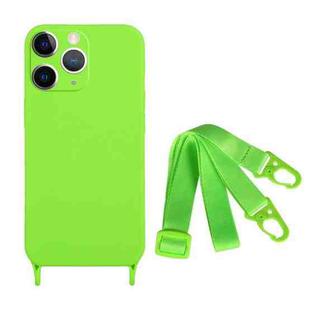 For iPhone 11 Pro Fine Hole Silicone Phone Case with Lanyard(Green)