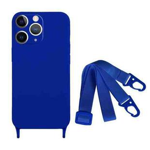 For iPhone 11 Pro Fine Hole Silicone Phone Case with Lanyard(Navy Blue)