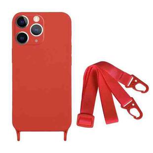 For iPhone 11 Pro Fine Hole Silicone Phone Case with Lanyard(Dark Red)