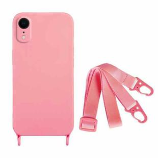 For iPhone XR Fine Hole Silicone Phone Case with Lanyard(Pink)