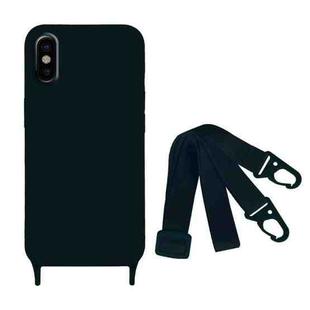 For iPhone XS Max Fine Hole Silicone Phone Case with Lanyard(Black)