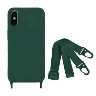 For iPhone XS Max Fine Hole Silicone Phone Case with Lanyard(Dark Green)