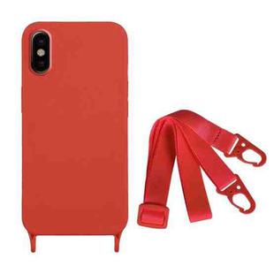 For iPhone XS Max Fine Hole Silicone Phone Case with Lanyard(Dark Red)