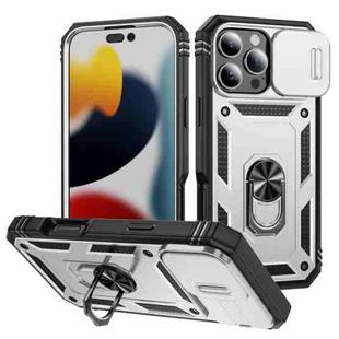 For iPhone 16 Pro Max Sliding Camshield TPU + PC Phone Case with Holder(White+Black)