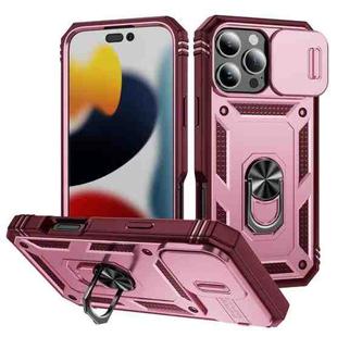 For iPhone 16 Pro Max Sliding Camshield TPU + PC Phone Case with Holder(Pink+Rose Red)