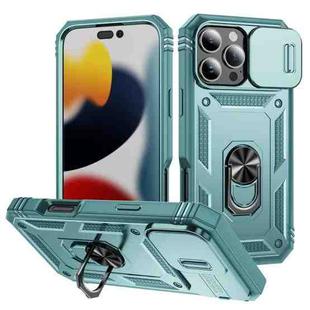 For iPhone 16 Pro Max Sliding Camshield TPU + PC Phone Case with Holder(Green)