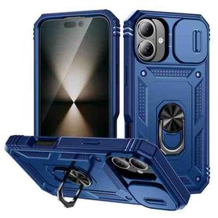 For iPhone 16 Plus Sliding Camshield TPU + PC Phone Case with Holder(Navy Blue)