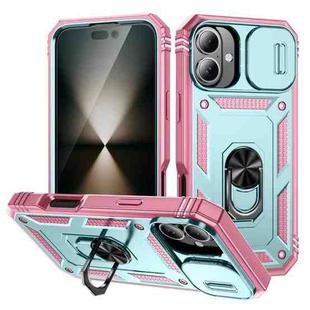 For iPhone 16 Plus Sliding Camshield TPU + PC Phone Case with Holder(Pink+Green)