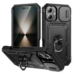 For iPhone 16 Plus Sliding Camshield TPU + PC Phone Case with Holder(Black)