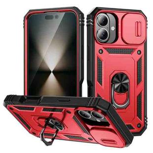 For iPhone 16 Plus Sliding Camshield TPU + PC Phone Case with Holder(Red+Black)