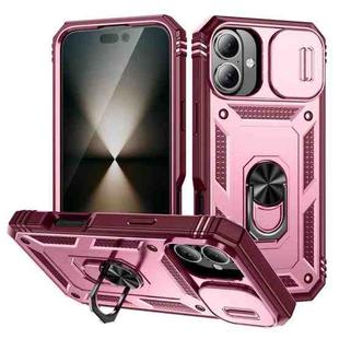 For iPhone 16 Sliding Camshield TPU + PC Phone Case with Holder(Pink+Rose Red)