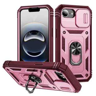 For iPhone 16e Sliding Camshield TPU + PC Phone Case with Holder(Pink+Rose Red)