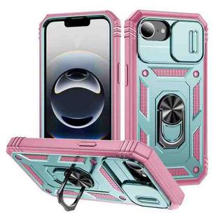 For iPhone 16e Sliding Camshield TPU + PC Phone Case with Holder(Green+Pink)