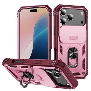 For iPhone 17 Pro Max Sliding Camshield TPU + PC Phone Case with Holder(Pink+Rose Red)