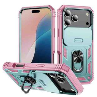 For iPhone 17 Pro Max Sliding Camshield TPU + PC Phone Case with Holder(Green+Pink)
