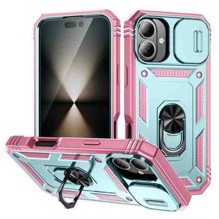 For iPhone 17 Sliding Camshield TPU + PC Phone Case with Holder(Pink+Green)