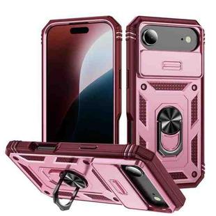 For iPhone 17 Air Sliding Camshield TPU + PC Phone Case with Holder(Pink+Rose Red)